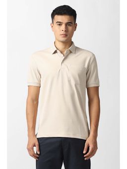Van Heusen - Men Beige Textured Polo Neck T-Shirt