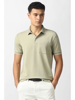 Van Heusen - Men Olive Solid Polo Neck T-Shirt