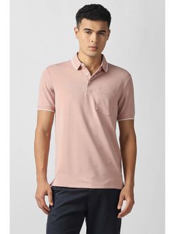 Van Heusen - Men Peach Solid Polo Neck T-Shirt