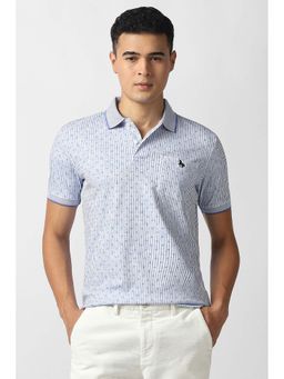 Van Heusen - Men Light Blue Stripe Polo Neck T-Shirt
