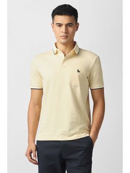 Van Heusen - Men Yellow Textured Polo Neck T-Shirt