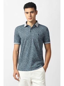 Van Heusen - Men Blue Textured Polo Neck T-Shirt