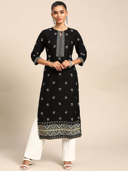 Gerua By Libas - Black Printed Rayon Kurta