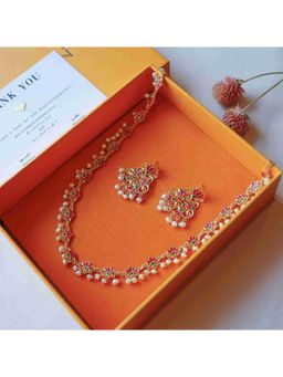 ZARIIN - Lotus Poem Necklace And Earrings Set