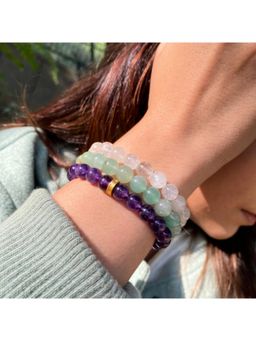 ZARIIN - Bracelet Set For Focus And Mental Clarity - Flourite, Amethyst And Clear Quartz