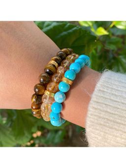 ZARIIN - Bracelet Set For Confidence And Public Speaking - Tiger’S Eye, Citrine And Turquoise