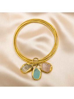 ZARIIN - A Tryst With The Wrist Rose Quartz Fluorite Turquoise Gold Bracelet