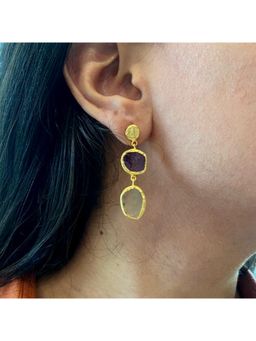 ZARIIN - The Spirited Two Stone Gold Earrings With Amethys And Green Amethyst