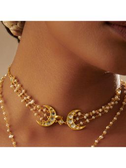 ZARIIN - Chaand Roop Choker Necklace With Mirror Polki And Pearls