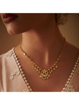ZARIIN - Chaand Phool Necklace With Mirror Polki And Pearls