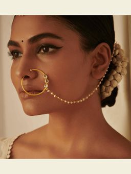 ZARIIN - Delicate Dream Nose Ring With Mirror Polki And Pearls