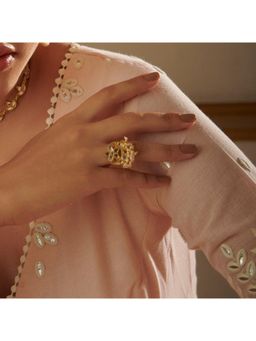 ZARIIN - Chaand Phool Ring With Mirror Polki And Pearls