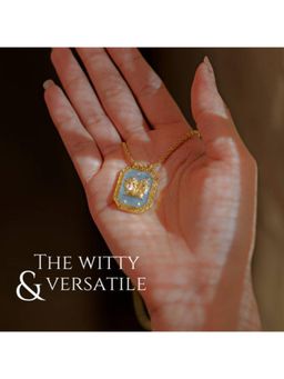 ZARIIN - Gemini Zodiac Tablet Reversible Necklace With Pearl