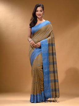 Arhi - Ecru Cotton Handspun Soft Saree with Unstitched Blouse