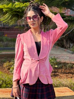 Tandul - Pink Full Sleeves Solid/Plain Shawl Lapel Blazer
