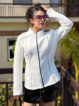 Tandul - White Full Sleeves Printed High Neck Jacket
