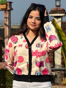 Tandul - Beige Full Sleeves Printed V-Neck Jacket
