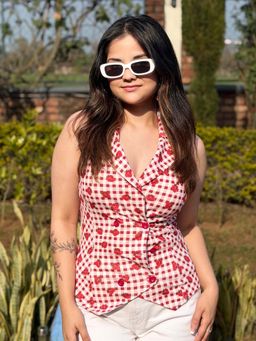 Tandul - Multi-Color Sleeveless Printed Notched Lapel Jacket