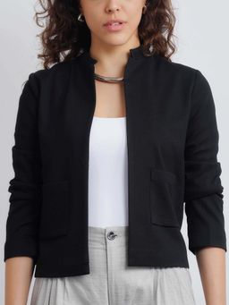 Cove and Lane - Black Full Sleeves Solid/Plain Mandarin Neck Jacket