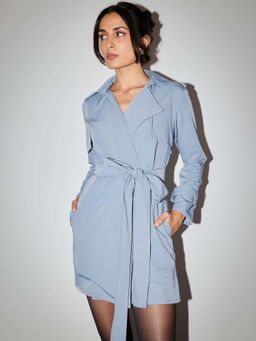 Cove and Lane - Blue Full Sleeves Solid/Plain Notched Lapel Blazer