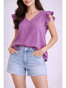 NOBARR - Purple Cape Solid/Plain V-Neck Top