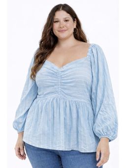 NOBARR - Blue Full Sleeves Stripes Sweetheart Top