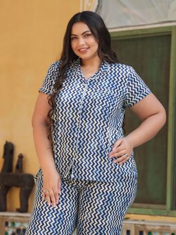 Jaipur Kurti - Cotton Geometric Printed Blue Night Suit (Pack of 2)