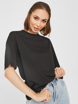 Styli - Black Short Sleeves Back Graphic Print Oversized T-Shirt