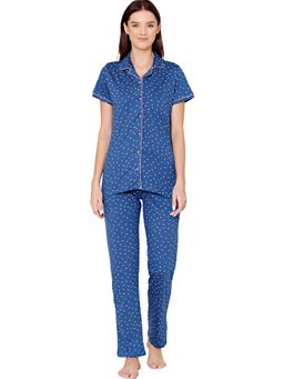 Bodycare - Womens Cotton Printed Night Suit Of Shirt & Pyjama -BSNS18005 Blue (Set of 2)