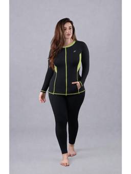 Keepfit - Women Plus Size Zippered Padded Rashguard Black Swim Set