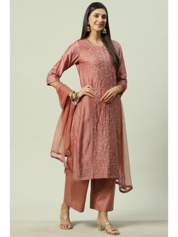 Biba - Peach Embroidered Palazzo (Set of 3)