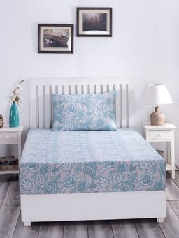Maspar - Hues PBS Nomad Scuplt Orlean 210 TC Cotton Blue Print Single Bedsheet ,1 Pillow Cover