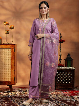 Libas - Women Kurta and Trousers with Dupatta Lavender (Set of 3)