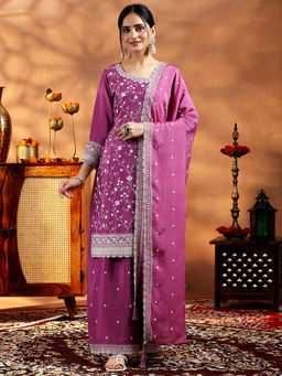 Libas - Women Purple Kurta and Palazzo with Dupatta (Set of 3)
