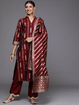 Libas - Women Kurta and Trousers with Dupatta Maroon (Set of 3)