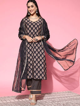 Libas - Women Kurta and Trousers with Dupatta Navy Blue (Set of 3)