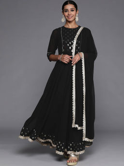 Libas - Women Black Anarkali Kurta and Churidar with Dupatta (Set of 3)