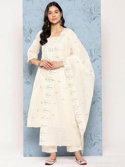 Libas - Women Off White Kurta and Trousers with Dupatta (Set of 3)