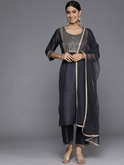 Libas - Women Kurta and Trousers with Dupatta Grey (Set of 3)