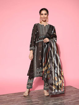 Libas - Women Kurta and Trousers with Dupatta Charcoal (Set of 3)