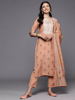 Libas - Women Kurta and Trousers with Dupatta Peach (Set of 3)