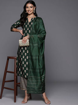 Libas - Women Kurta and Trousers with Dupatta Green (Set of 3)