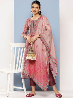 Libas - Women Kurta and Trousers with Dupatta Mauve (Set of 3)