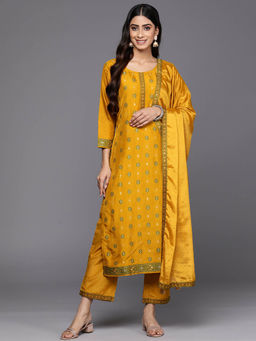 Libas - Women Kurta and Trousers with Dupatta Mustard (Set of 3)