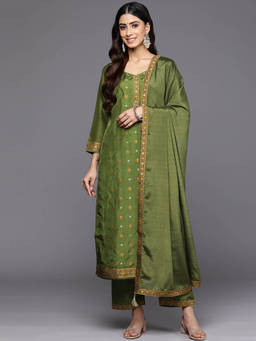 Libas - Women Kurta and Trousers with Dupatta Green (Set of 3)