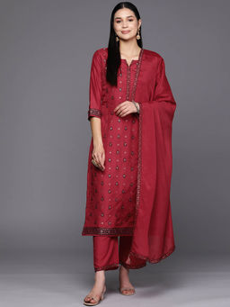 Libas - Women Kurta and Trousers with Dupatta Red (Set of 3)