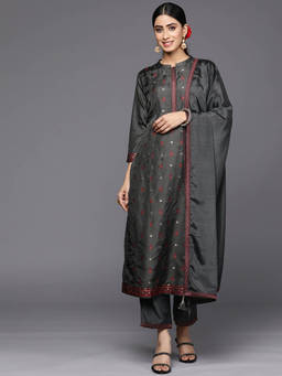 Libas - Women Kurta and Trousers with Dupatta Grey (Set of 3)