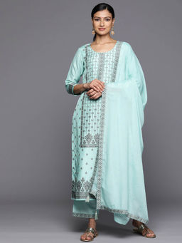 Libas - Women Kurta and Trousers with Dupatta Turquoise Blue (Set of 3)