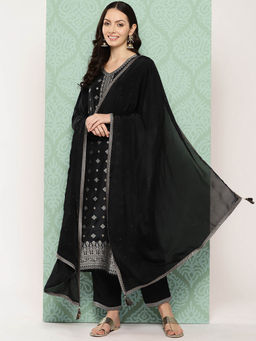 Libas - Women Kurta and Trousers with Dupatta Black (Set of 3)