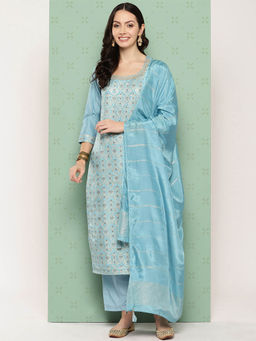 Libas - Women Kurta and Trousers with Dupatta Blue (Set of 3)